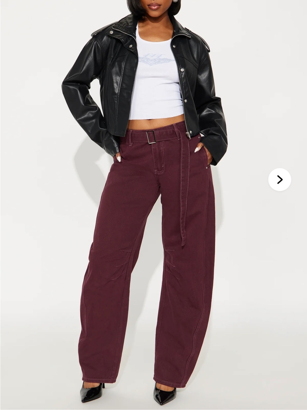 Fashion Nova Wide-Leg High-Waist Jeans in Burgundy